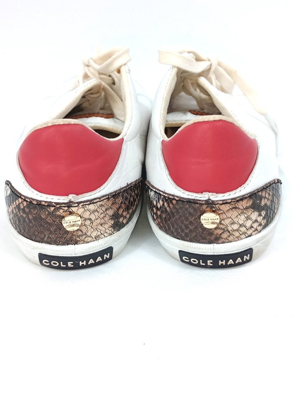 Cole Haan White Leather Sneakers Snake Print Heel Red Accent Size 9B